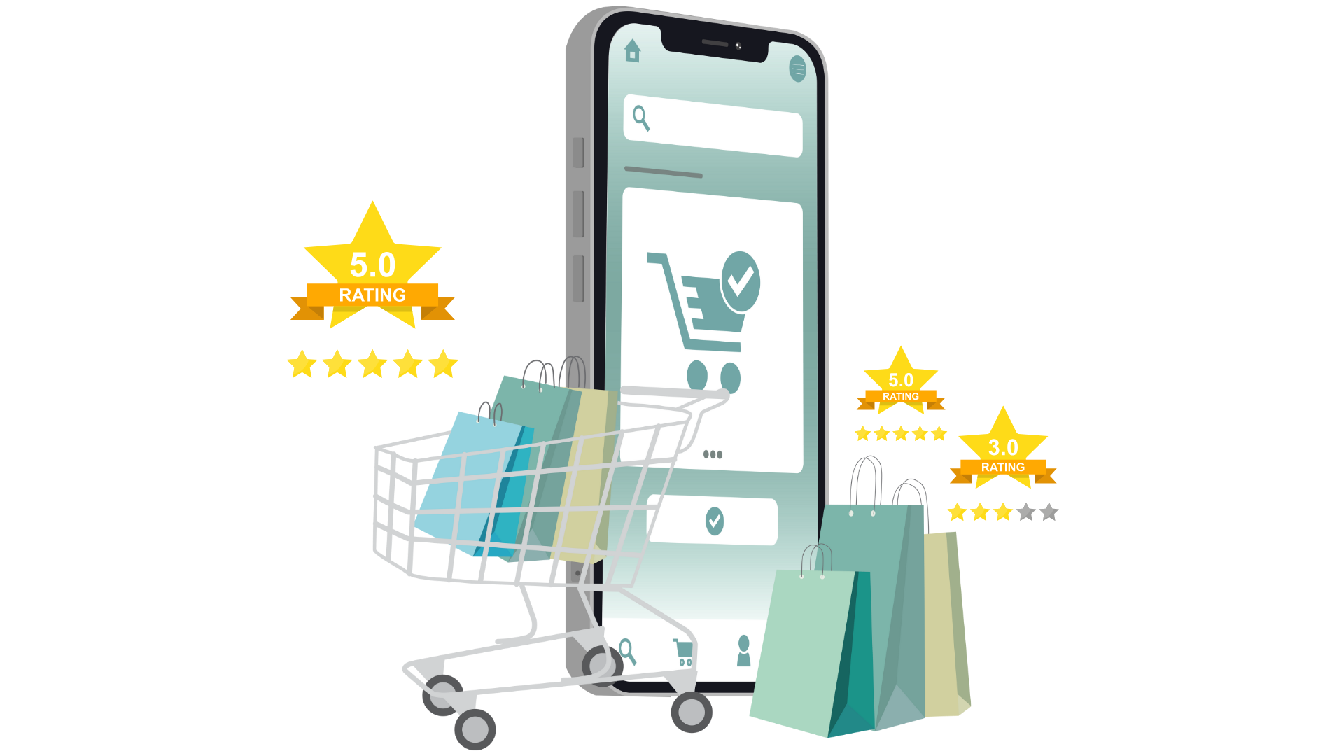 Onlineshop auf Smartphone mit bewerteten Produkten